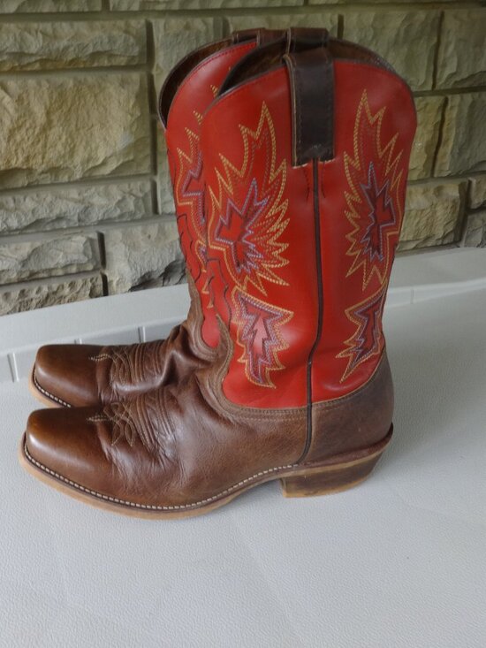 Men\'s vintage Nocona leather boots size 11 &1/2 D, Arrowhead, Brown and Red VGC main image 16